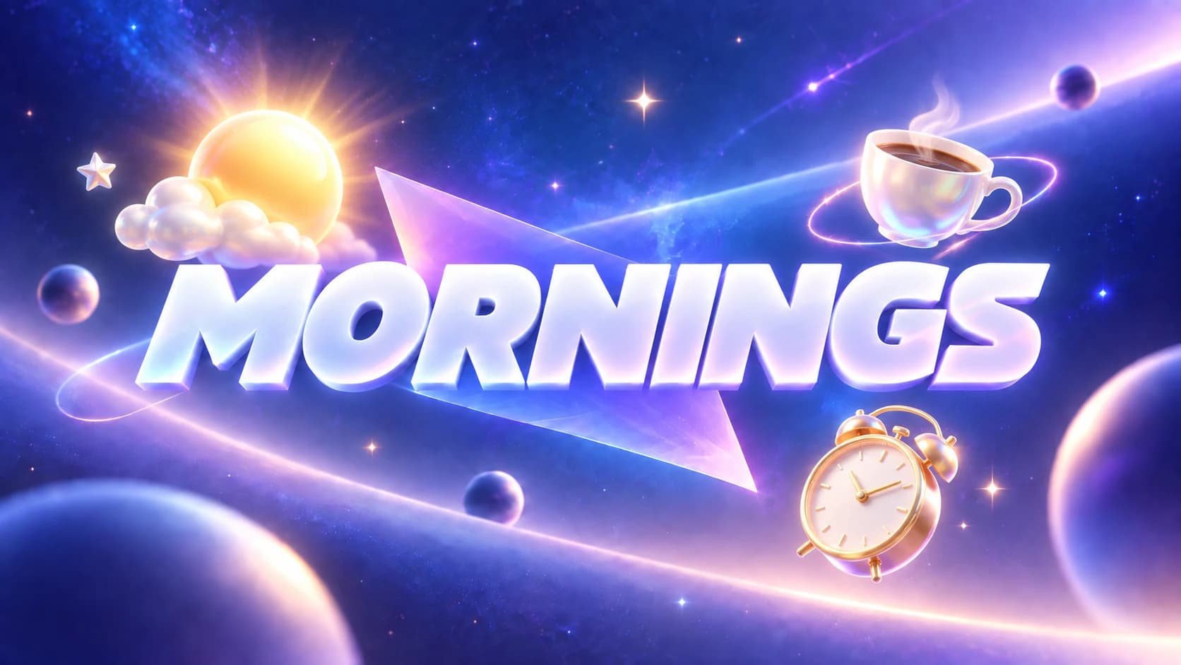 Luminous blue and violet 3D space artwork for How to become a morning person, one realistic routine at a time